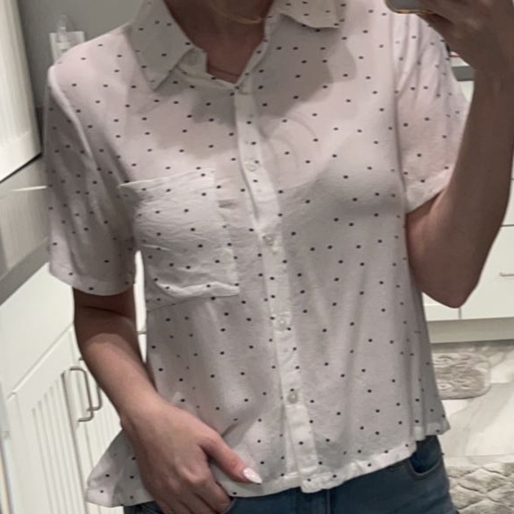 Woman’s Button Down Polka Dot Blouse